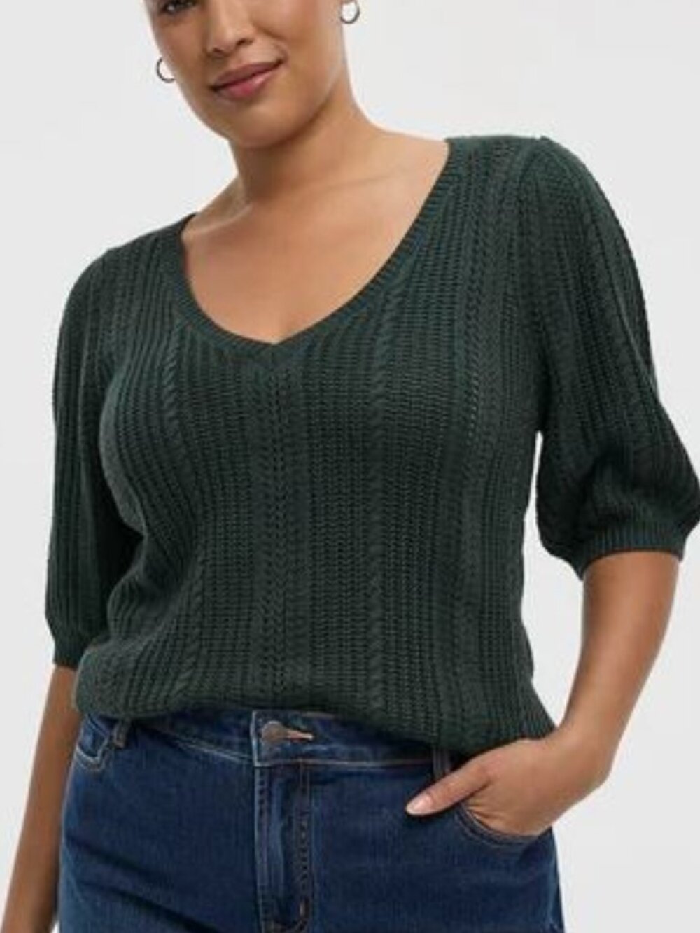 Puff Sleeved V-Neck Sweater XL